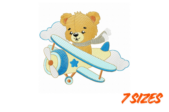 Cute Teddy Pilot Embroidery Design