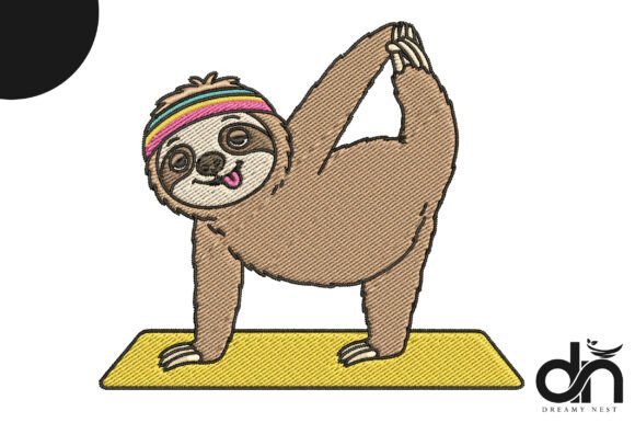 Funny Yoga Sloth Embroidery Design