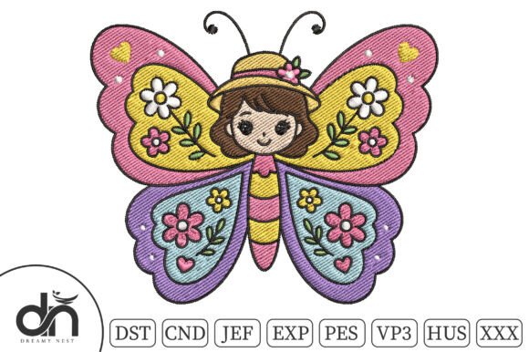 Kawaii Flower Butterfly Girl Embroidery