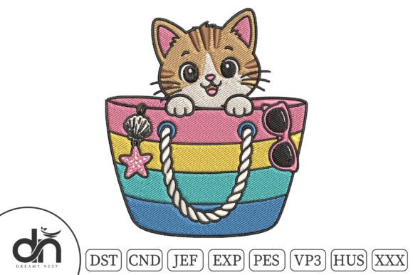 Kawaii Kitten in Beach Bag Embroidery