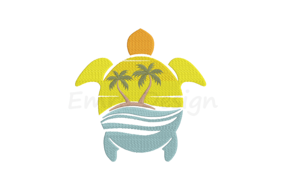 Turtle Beach Palm Tree Embroidery Design